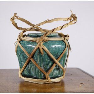 Antique Chinese hexagonal green ginger jar, blue green ginger jar, Chinese small